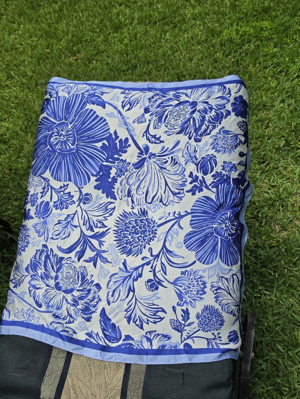 Bright Blue Floral Silk Scarf 26” square